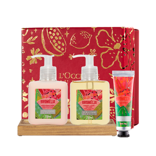 Presente Lavabo Bromélia: Loção, Sabonete, Creme de Mãos e Suporte